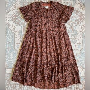 Anthropologie Antoinette Leopard Print Oversized Ruffle Tiered Dress Size XS P